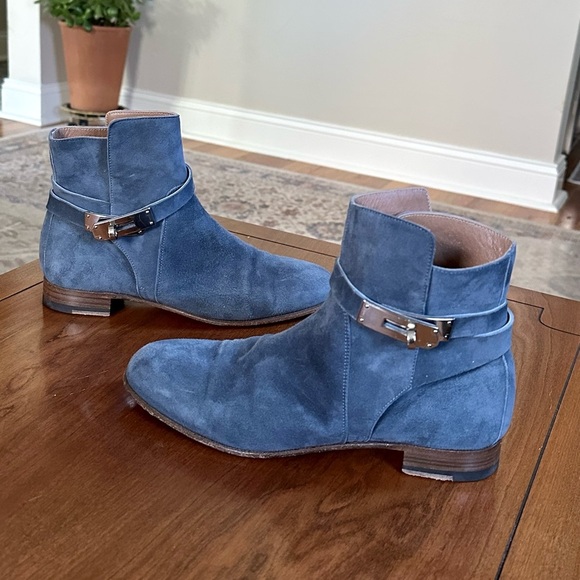 Hermès Neo Kelly Ankle Boots in Blue Suede | Size 36 (5.5 US) | Rare blue agris - Picture 4 of 12